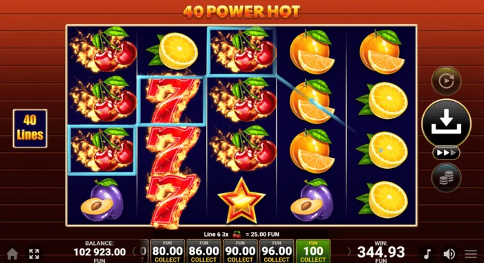 Fitore në lojën bazë 40 Power Hot Coin Boost
