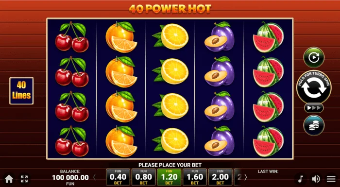 Ekrani i lojës 40 Power Hot Coin Boost
